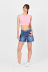 Kadın Body-Pembe Bisiklet Yaka Crop Atlet 9189M-rulem