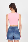 Kadın Body-Pembe Bisiklet Yaka Crop Atlet 9189M-rulem