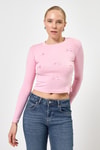 Kadın Body-Pembe Bisiklet Yaka Kurdele Aplike Detaylı Kadın Crop Body 8264A-rulem