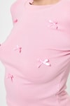 Kadın Body-Pembe Bisiklet Yaka Kurdele Aplike Detaylı Kadın Crop Body 8264A-rulem