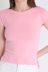 Kadın Body-Pembe Bisiklet Yaka Pamuklu Slim Fit Tişört 9190-rulem