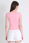 Kadın Body-Pembe Bisiklet Yaka Pamuklu Slim Fit Tişört 9190-rulem
