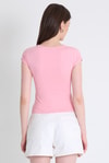 Kadın Body-Pembe Bisiklet Yaka Pamuklu Slim Fit Tişört 9190-rulem