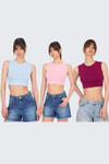 Kadın Body-Pembe-Mavi-Bordo Sıfır Kol Kısa Badi 9189M-rulem