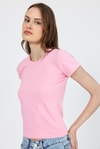 Kadın Body-Pembe Slim Fit Bisiklet Yaka Kısa Kollu Tişört 2214-rulem