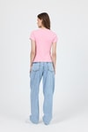 Kadın Body-Pembe Slim Fit Bisiklet Yaka Kısa Kollu Tişört 2214-rulem