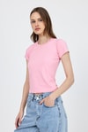 Kadın Body-Pembe Slim Fit Bisiklet Yaka Kısa Kollu Tişört 2214-rulem