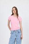 Kadın Body-Pembe Slim Fit Bisiklet Yaka Kısa Kollu Tişört 2214-rulem