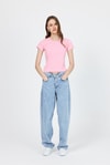 Kadın Body-Pembe Slim Fit Bisiklet Yaka Kısa Kollu Tişört 2214-rulem