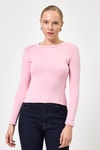 Kadın Body-Pembe Uzun Kollu Bisiklet Yaka Dikiş Detaylı Kadın Body 8223A-rulem