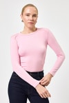 Kadın Body-Pembe Uzun Kollu Bisiklet Yaka Dikiş Detaylı Kadın Body 8223A-rulem
