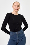 Kadın Body-Siyah Bisiklet Yaka Kurdele Aplike Detaylı Kadın Crop Body 8264A-rulem