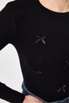 Kadın Body-Siyah Bisiklet Yaka Kurdele Aplike Detaylı Kadın Crop Body 8264A-rulem