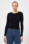 Kadın Body-Siyah Bisiklet Yaka Kurdele Aplike Detaylı Kadın Crop Body 8264A-rulem