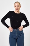 Kadın Body-Siyah Bisiklet Yaka Kurdele Aplike Detaylı Kadın Crop Body 8264A-rulem