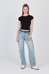 Kadın Body-Siyah Bisiklet Yaka Pamuklu Slim Fit Tişört 9190-rulem