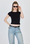 Kadın Body-Siyah Bisiklet Yaka Pamuklu Slim Fit Tişört 9190-rulem