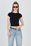Kadın Body-Siyah Bisiklet Yaka Pamuklu Slim Fit Tişört 9190-rulem