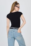 Kadın Body-Siyah Bisiklet Yaka Pamuklu Slim Fit Tişört 9190-rulem