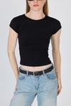 Kadın Body-Siyah Bisiklet Yaka Pamuklu Slim Fit Tişört 9190-rulem