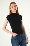 Kadın Body-Siyah Dik Yaka Kısa Kol Body 8174A-rulem
