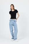 Kadın Body-Siyah Slim Fit Bisiklet Yaka Kısa Kollu Tişört 2214-rulem