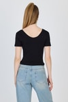 Kadın Body-Siyah U Yaka Pamuklu Slim Fit Tişört 9186M-rulem