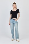 Kadın Body-Siyah U Yaka Pamuklu Slim Fit Tişört 9186M-rulem