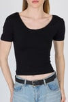 Kadın Body-Siyah U Yaka Pamuklu Slim Fit Tişört 9186M-rulem