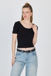 Kadın Body-Siyah U Yaka Pamuklu Slim Fit Tişört 9186M-rulem