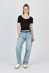 Kadın Body-Siyah U Yaka Pamuklu Slim Fit Tişört 9186M-rulem
