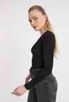 Kadın Body-Siyah Uzun Kol Bisiklet Yaka Basic Body 950-rulem