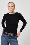 Kadın Body-Siyah Uzun Kollu Bisiklet Yaka Dikiş Detaylı Kadın Body 8223A-rulem