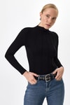 Kadın Body-Siyah Uzun Kollu Yarım Balıkçı Yaka Dikiş Detaylı Kadın Body 8225A-rulem