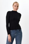 Kadın Body-Siyah Uzun Kollu Yarım Balıkçı Yaka Dikiş Detaylı Kadın Body 8225A-rulem
