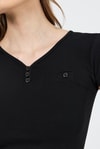 Kadın Body-Siyah V Yaka Düğmeli Cep Detaylı Slim Fit Tişört 2213-rulem