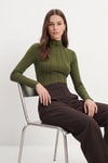 Kadın Body-Uzun Kol Çimalı Body 8225A Haki -rulem