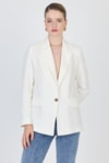 Kadın Ceket-Beyaz Keten Görünümlü %100 Pamuk Astarlı Blazer Ceket 6023-3-rulem