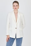 Kadın Ceket-Beyaz Keten Görünümlü %100 Pamuk Astarlı Blazer Ceket 6023-3-rulem