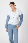 Kadın Ceket-Ekru Peluş Görünümlü Denim Kollu Kadın Ceket 2225-rulem