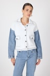 Kadın Ceket-Ekru Peluş Görünümlü Denim Kollu Kadın Ceket 2225-rulem
