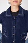 Kadın Ceket-Laci Peluş Görünümlü Denim Kollu Kadın Ceket 2225-rulem