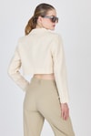 Kadın Ceket-Natural Keten Görünümlü %100 Pamuk Bağlama Detaylı Crop Blazer Ceket 7070-rulem