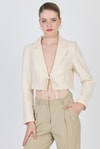 Kadın Ceket-Natural Keten Görünümlü %100 Pamuk Bağlama Detaylı Crop Blazer Ceket 7070-rulem