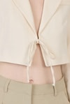 Kadın Ceket-Natural Keten Görünümlü %100 Pamuk Bağlama Detaylı Crop Blazer Ceket 7070-rulem