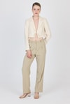 Kadın Ceket-Natural Keten Görünümlü %100 Pamuk Bağlama Detaylı Crop Blazer Ceket 7070-rulem