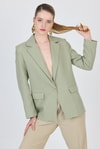Kadın Ceket-Olive Yeşili Keten Görünümlü %100 Pamuk Astarlı Blazer Ceket 6023-3-rulem