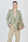 Kadın Ceket-Olive Yeşili Keten Görünümlü %100 Pamuk Astarlı Blazer Ceket 6023-3-rulem