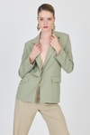 Kadın Ceket-Olive Yeşili Keten Görünümlü %100 Pamuk Astarlı Blazer Ceket 6023-3-rulem