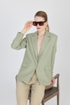 Kadın Ceket-Olive Yeşili Keten Görünümlü %100 Pamuk Astarlı Blazer Ceket 6023-3-rulem